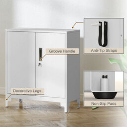 Homcom Lockable Metal Filing Cabinet, 2-Tier Storage Cupboard, White - thumbnail 6