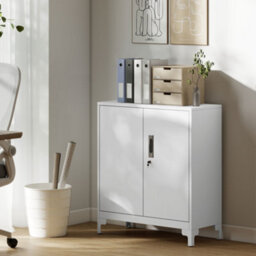 Homcom Lockable Metal Filing Cabinet, 2-Tier Storage Cupboard, White