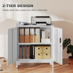 Homcom Lockable Metal Filing Cabinet, 2-Tier Storage Cupboard, White - thumbnail 4