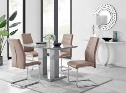 Furniturebox Imperia Grey High Gloss 4 Seater Dining Table With Structural 2 Plinth Column Legs 4 Beige Faux Leather Lorenzo Chairs - thumbnail 1