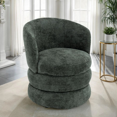 Accent Swivel Chair In Green Textured Chenille - image 1