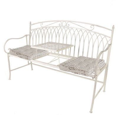 Dibor Vintage Large Cream Arched Outdoor Garden Furniture Companion Seat Garden Bench With Free Set Of 2 Grey Box Cushions - image 1