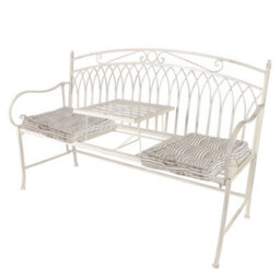 Dibor Vintage Large Cream Arched Outdoor Garden Furniture Companion Seat Garden Bench  With Free Set Of 2 Grey Box Cushions