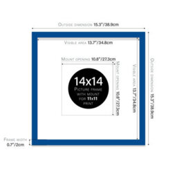"14X14"" Blue Picture Frame - 14X14"" Square Frame With 11X11"" Mount For 14X14""/11X11"" Pictures Art Deco Style Room Decor, 1 Pack" - thumbnail 2