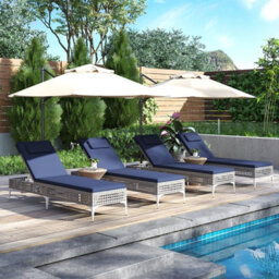 Gainoom Outdoor Patio Chaise Navy Lounge Chair Pe Wicker Reclining Sun Lounger - thumbnail 4