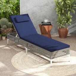 Gainoom Outdoor Patio Chaise Navy Lounge Chair Pe Wicker Reclining Sun Lounger