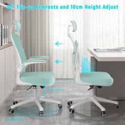 Onemill Office Desk Chair With Flip-Up Armrest, Adjustable Headrest And Lumbar Support Or Home And Office-Green - thumbnail 6