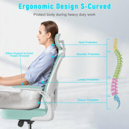 Onemill Office Desk Chair With Flip-Up Armrest, Adjustable Headrest And Lumbar Support Or Home And Office-Green - thumbnail 5