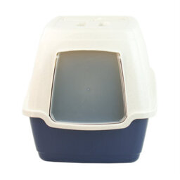 Kct Hooded Cat Loo Litter Tray Large Blue Box For Kitten Enclosed Toilet With Hood Lid Scoop Cover Mess-Free Covered Plastic Deep - thumbnail 2
