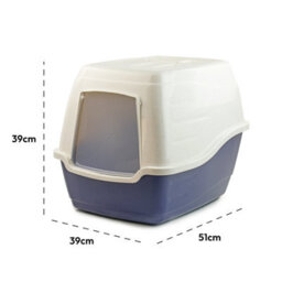 Kct Hooded Cat Loo Litter Tray Large Blue Box For Kitten Enclosed Toilet With Hood Lid Scoop Cover Mess-Free Covered Plastic Deep - thumbnail 4