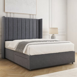 Bsspoke Hannah Divan Bed Set Steel Plush Velvet 54Inch Wingedback Panel Headboard & Mattress No Drawers In 3Ft 4Ft 4Ft6 5Ft 6Ft - thumbnail 2