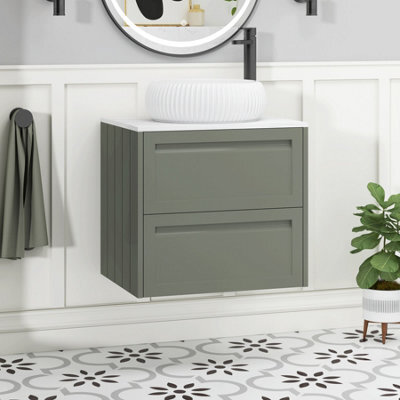 Royal Bathrooms Royal Bathroom Elmore 600mm Matt Green Wall Mounted Countertop Bathroom Vanity Unit 2 Drawer With Milan Basin - image 1