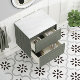Royal Bathrooms Royal Bathroom Elmore 600mm Matt Green Wall Mounted Countertop Bathroom Vanity Unit 2 Drawer With Milan Basin - thumbnail 6