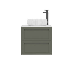 Royal Bathrooms Royal Bathroom Elmore 600mm Matt Green Wall Mounted Countertop Bathroom Vanity Unit 2 Drawer With Milan Basin - thumbnail 7