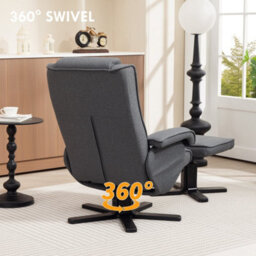 Linen Recliner Armchair With Ottoman, Swivel Recliner Chair - thumbnail 6