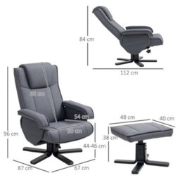 Linen Recliner Armchair With Ottoman, Swivel Recliner Chair - thumbnail 2