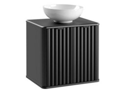 Impact Furniture Wall Hung Bathroom Cabinet Black Vanity Sink Unit 600mm Countertop With Basin Ribbed Fluted Doors Nero - thumbnail 8