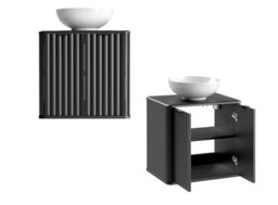 Impact Furniture Wall Hung Bathroom Cabinet Black Vanity Sink Unit 600mm Countertop With Basin Ribbed Fluted Doors Nero - thumbnail 9