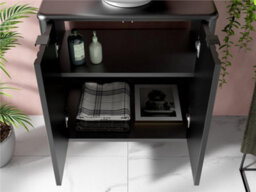 Impact Furniture Wall Hung Bathroom Cabinet Black Vanity Sink Unit 600mm Countertop With Basin Ribbed Fluted Doors Nero - thumbnail 5