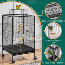 Yaheetech Black Wrought Iron Bird Cage With Rolling Stand - thumbnail 8