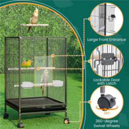 Yaheetech Black Wrought Iron Bird Cage With Rolling Stand - thumbnail 9