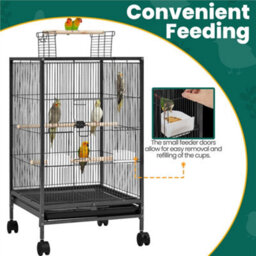 Yaheetech Black Wrought Iron Bird Cage With Rolling Stand - thumbnail 5