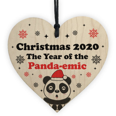 Red Ocean Funny Christmas Tree Decoration Wood Heart Bauble Quarantine Lockdown Gift - image 1