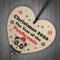 Red Ocean Funny Christmas Tree Decoration Wood Heart Bauble Quarantine Lockdown Gift - thumbnail 6