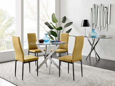 Furniturebox Uk Novara 100Cm Round Dining Table And 4 Mustard Velvet Milan Black Leg Chairs - image 1