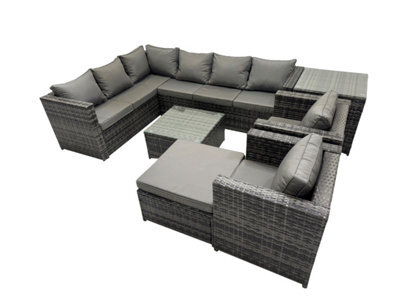 Fimous Rattan Garden Furniture Patio Furniture Sets With Corner Sofa Square Coffee Table Big Stool Side Table Dark Grey Mixed - image 1