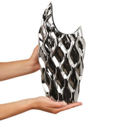 Beliani Decorative Vase Haluza Stoneware 35 Cm Silver - thumbnail 7
