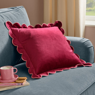 furn. Furn Lil Scallop Velvet Polyester Filled Cushion, Burgundy/slipper, 45 X 45Cm - image 1