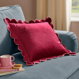 furn. Furn Lil Scallop Velvet Polyester Filled Cushion, Burgundy/slipper, 45 X 45Cm - thumbnail 1