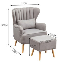 Living And Home Grey Wing Back Occasional Armchair With Footstool Set,linen Upholstered Sofa Chair Accent Chair With Cushion - thumbnail 5