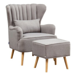 Living And Home Grey Wing Back Occasional Armchair With Footstool Set,linen Upholstered Sofa Chair Accent Chair With Cushion - thumbnail 3