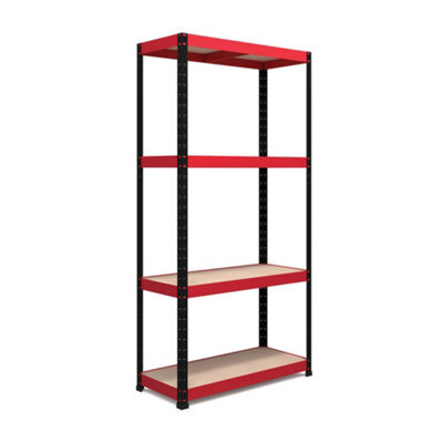 Rb Boss Garage Shelving Unit 4 Shelf Mdf Red & Black Powder Coated Steel (H)1800mm (W)900mm (D)400mm - image 1