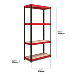 Rb Boss Garage Shelving Unit 4 Shelf Mdf Red & Black Powder Coated Steel (H)1800mm (W)900mm (D)400mm - thumbnail 3