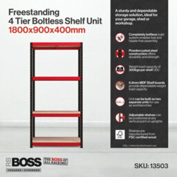 Rb Boss Garage Shelving Unit 4 Shelf Mdf Red & Black Powder Coated Steel (H)1800mm (W)900mm (D)400mm - thumbnail 5