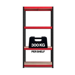 Rb Boss Garage Shelving Unit 4 Shelf Mdf Red & Black Powder Coated Steel (H)1800mm (W)900mm (D)400mm - thumbnail 4