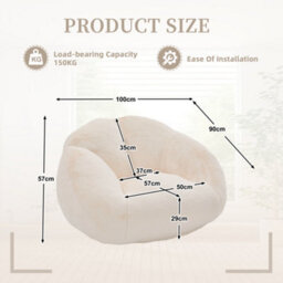 Abrihome Giant Shell-Shaped Bean Bag Sofa For Adults, With High-Rebound Memory Foam & Removable Faux Fur Cover - For Gaming & Reading - thumbnail 8