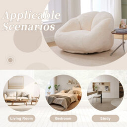 Abrihome Giant Shell-Shaped Bean Bag Sofa For Adults, With High-Rebound Memory Foam & Removable Faux Fur Cover - For Gaming & Reading - thumbnail 5