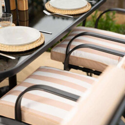 Primrose 6 Seater Metal Garden Furniture Outdoor Reclining Chairs And Table Set With Crank Parasol In Beige - thumbnail 4