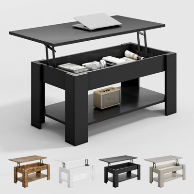 MCC Direct Convertible Coffee Table With Hinged Lift-Top Lid Multi-Functional Storage Table Black - image 1