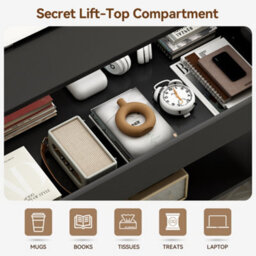 MCC Direct Convertible Coffee Table With Hinged Lift-Top Lid Multi-Functional Storage Table  Black - thumbnail 5