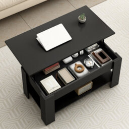 MCC Direct Convertible Coffee Table With Hinged Lift-Top Lid Multi-Functional Storage Table  Black - thumbnail 4