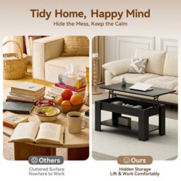 MCC Direct Convertible Coffee Table With Hinged Lift-Top Lid Multi-Functional Storage Table  Black - thumbnail 6