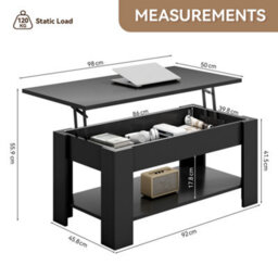 MCC Direct Convertible Coffee Table With Hinged Lift-Top Lid Multi-Functional Storage Table  Black - thumbnail 9