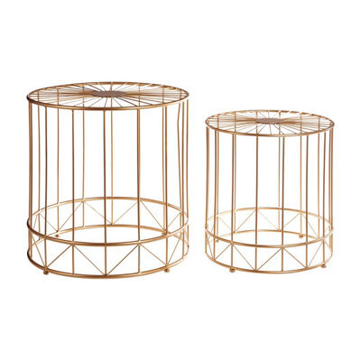 Orsina Geometric Design Set Of 2 Round Side Tables, Sleek Bed Side Table For Bedroom, Gold Finish Lounge Table - image 1