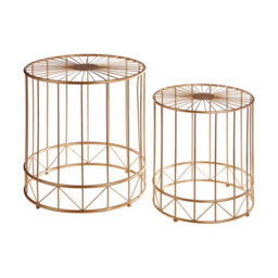 Orsina Geometric Design Set Of 2 Round Side Tables, Sleek Bed Side Table For Bedroom, Gold Finish Lounge Table - thumbnail 2