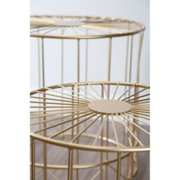 Orsina Geometric Design Set Of 2 Round Side Tables, Sleek Bed Side Table For Bedroom, Gold Finish Lounge Table - thumbnail 3